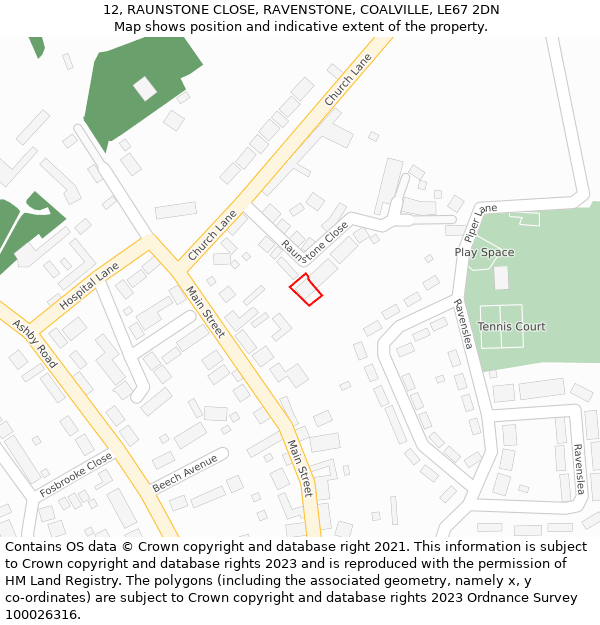 12, RAUNSTONE CLOSE, RAVENSTONE, COALVILLE, LE67 2DN: Location map and indicative extent of plot