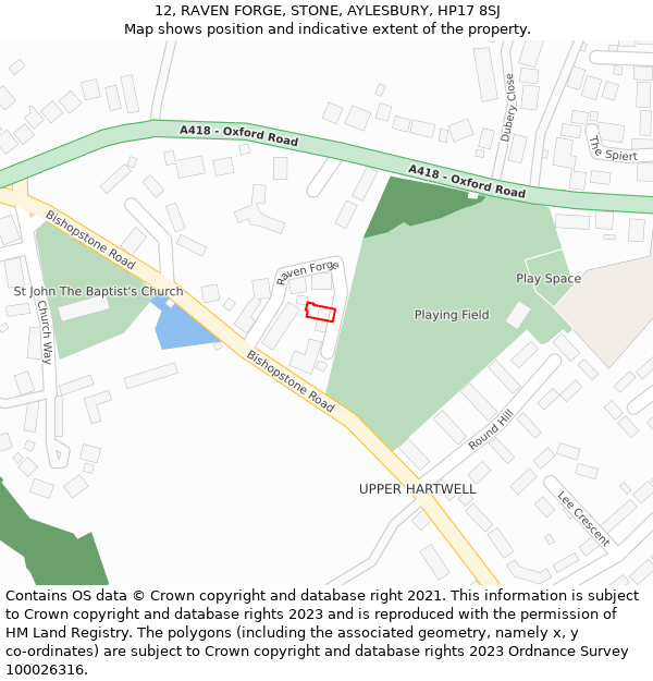 12, RAVEN FORGE, STONE, AYLESBURY, HP17 8SJ: Location map and indicative extent of plot