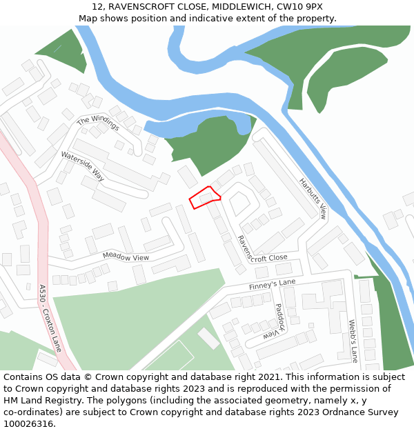 12, RAVENSCROFT CLOSE, MIDDLEWICH, CW10 9PX: Location map and indicative extent of plot