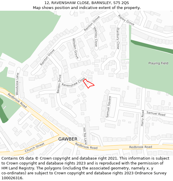 12, RAVENSHAW CLOSE, BARNSLEY, S75 2QS: Location map and indicative extent of plot