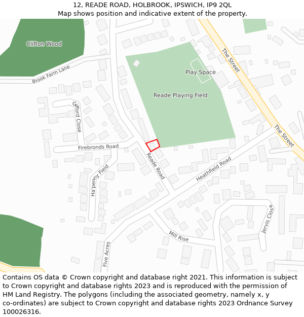 12, READE ROAD, HOLBROOK, IPSWICH, IP9 2QL: Location map and indicative extent of plot