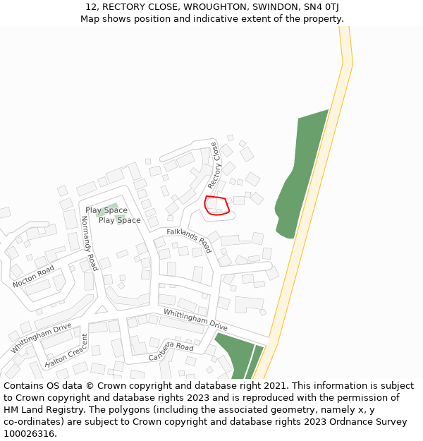 12, RECTORY CLOSE, WROUGHTON, SWINDON, SN4 0TJ: Location map and indicative extent of plot