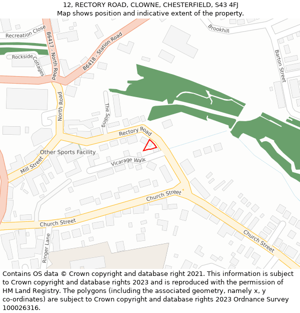 12, RECTORY ROAD, CLOWNE, CHESTERFIELD, S43 4FJ: Location map and indicative extent of plot