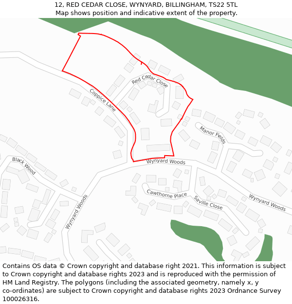 12, RED CEDAR CLOSE, WYNYARD, BILLINGHAM, TS22 5TL: Location map and indicative extent of plot