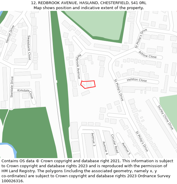12, REDBROOK AVENUE, HASLAND, CHESTERFIELD, S41 0RL: Location map and indicative extent of plot