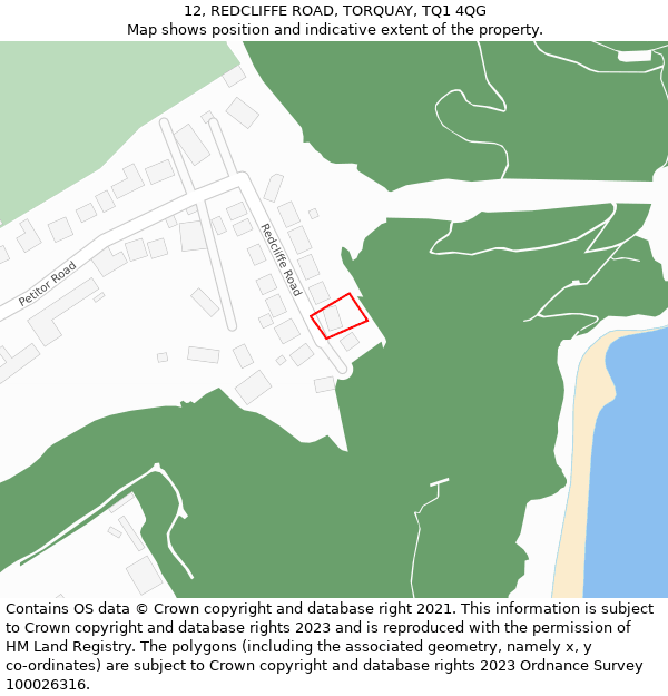 12, REDCLIFFE ROAD, TORQUAY, TQ1 4QG: Location map and indicative extent of plot