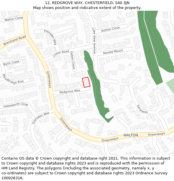 12, REDGROVE WAY, CHESTERFIELD, S40 3JN: Location map and indicative extent of plot