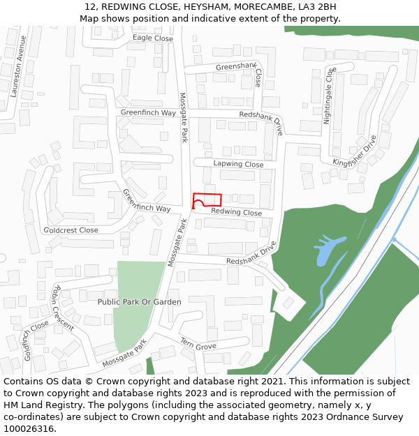 12, REDWING CLOSE, HEYSHAM, MORECAMBE, LA3 2BH: Location map and indicative extent of plot