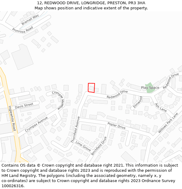 12, REDWOOD DRIVE, LONGRIDGE, PRESTON, PR3 3HA: Location map and indicative extent of plot