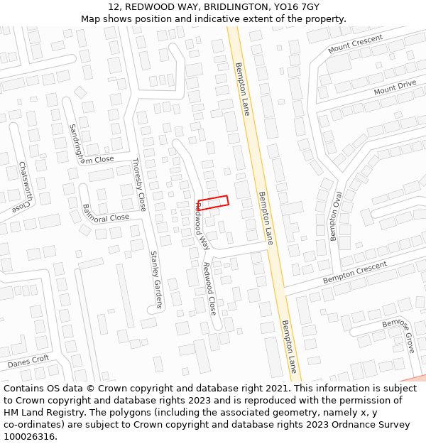 12, REDWOOD WAY, BRIDLINGTON, YO16 7GY: Location map and indicative extent of plot