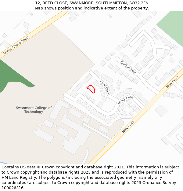 12, REED CLOSE, SWANMORE, SOUTHAMPTON, SO32 2FN: Location map and indicative extent of plot