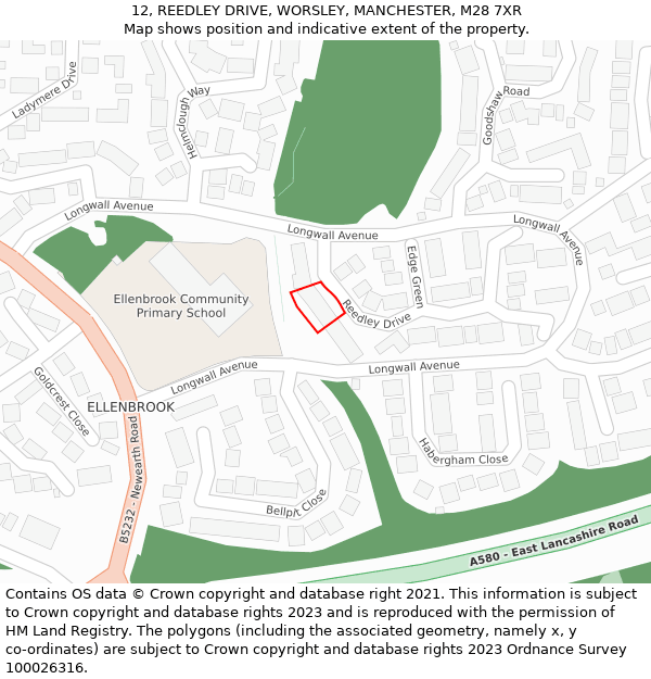 12, REEDLEY DRIVE, WORSLEY, MANCHESTER, M28 7XR: Location map and indicative extent of plot