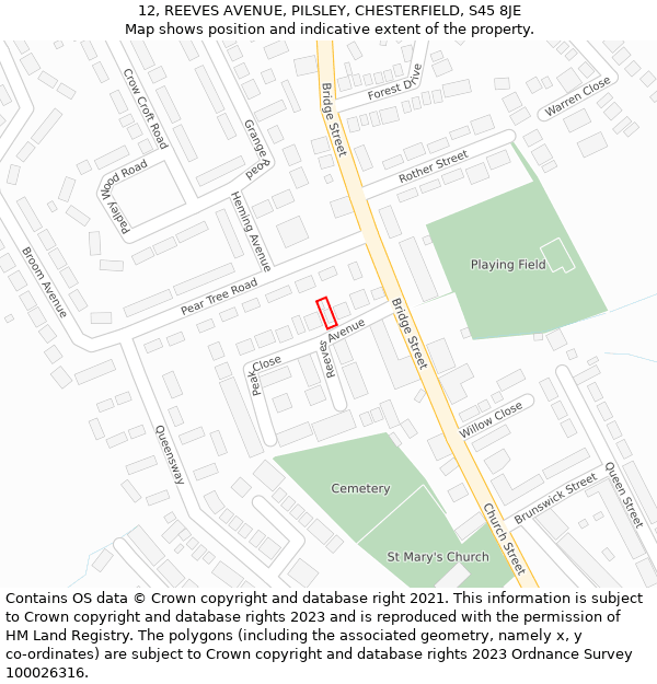 12, REEVES AVENUE, PILSLEY, CHESTERFIELD, S45 8JE: Location map and indicative extent of plot