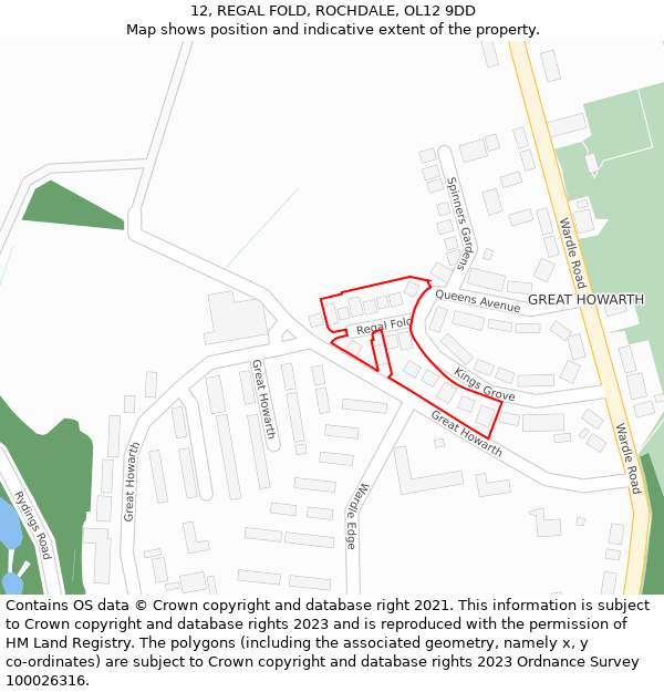 12, REGAL FOLD, ROCHDALE, OL12 9DD: Location map and indicative extent of plot