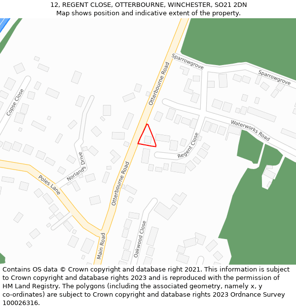 12, REGENT CLOSE, OTTERBOURNE, WINCHESTER, SO21 2DN: Location map and indicative extent of plot