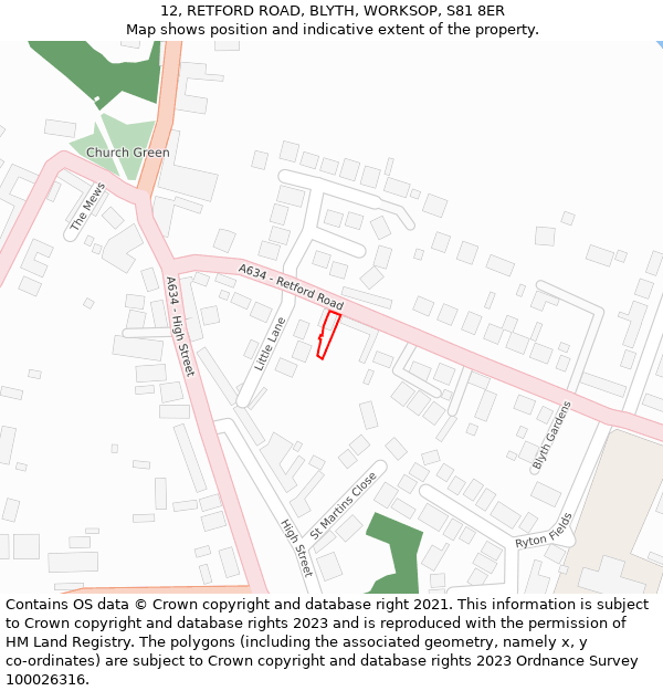 12, RETFORD ROAD, BLYTH, WORKSOP, S81 8ER: Location map and indicative extent of plot