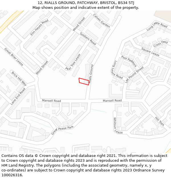 12, RIALLS GROUND, PATCHWAY, BRISTOL, BS34 5TJ: Location map and indicative extent of plot