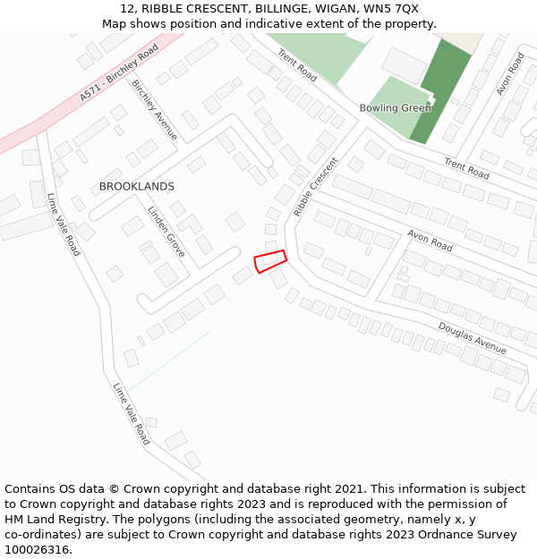 12, RIBBLE CRESCENT, BILLINGE, WIGAN, WN5 7QX: Location map and indicative extent of plot