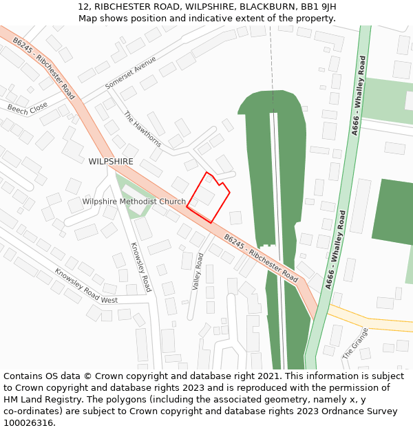12, RIBCHESTER ROAD, WILPSHIRE, BLACKBURN, BB1 9JH: Location map and indicative extent of plot