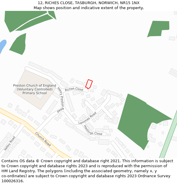 12, RICHES CLOSE, TASBURGH, NORWICH, NR15 1NX: Location map and indicative extent of plot