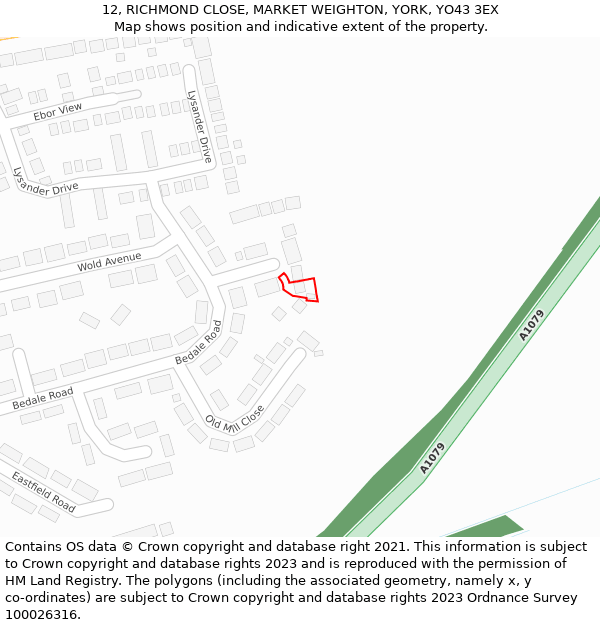 12, RICHMOND CLOSE, MARKET WEIGHTON, YORK, YO43 3EX: Location map and indicative extent of plot