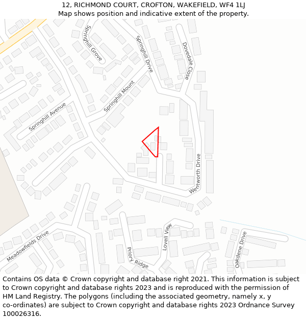 12, RICHMOND COURT, CROFTON, WAKEFIELD, WF4 1LJ: Location map and indicative extent of plot