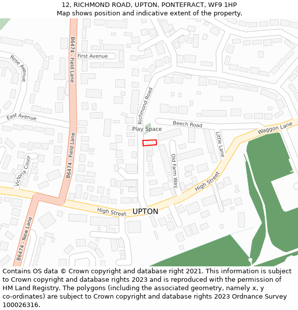 12, RICHMOND ROAD, UPTON, PONTEFRACT, WF9 1HP: Location map and indicative extent of plot