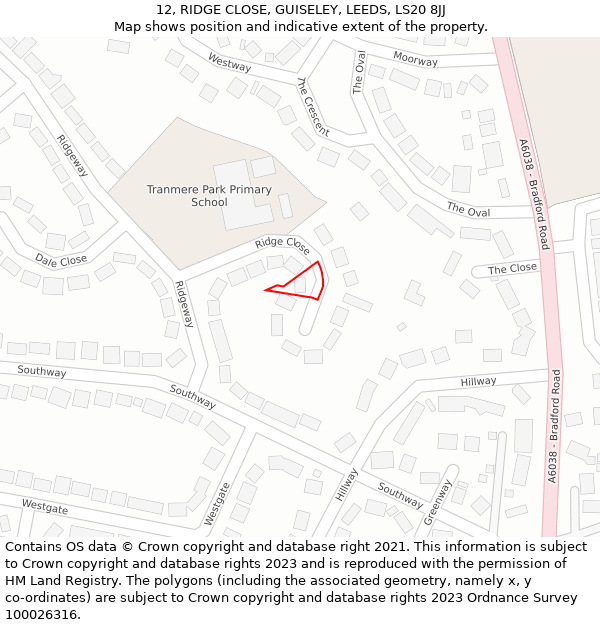 12, RIDGE CLOSE, GUISELEY, LEEDS, LS20 8JJ: Location map and indicative extent of plot