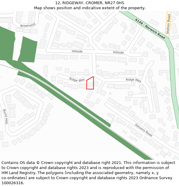 12, RIDGEWAY, CROMER, NR27 0HS: Location map and indicative extent of plot