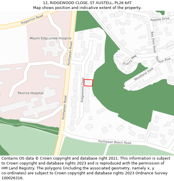 12, RIDGEWOOD CLOSE, ST AUSTELL, PL26 6AT: Location map and indicative extent of plot