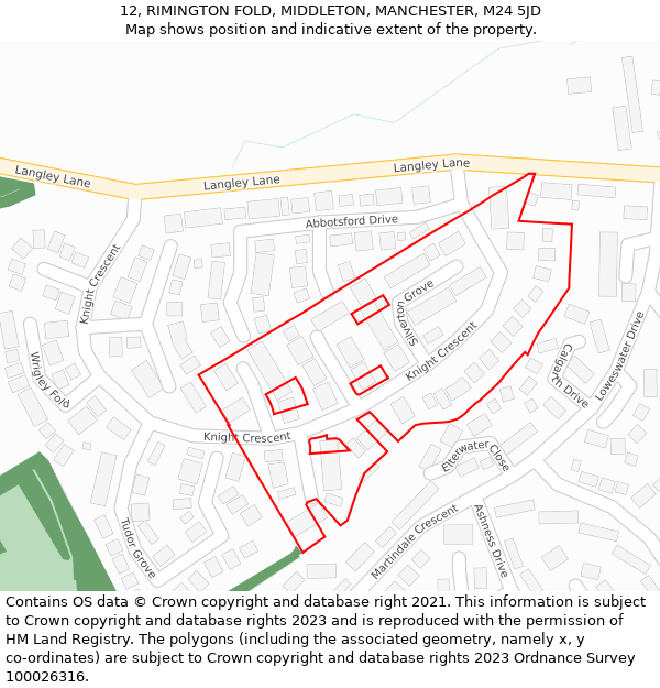 12, RIMINGTON FOLD, MIDDLETON, MANCHESTER, M24 5JD: Location map and indicative extent of plot