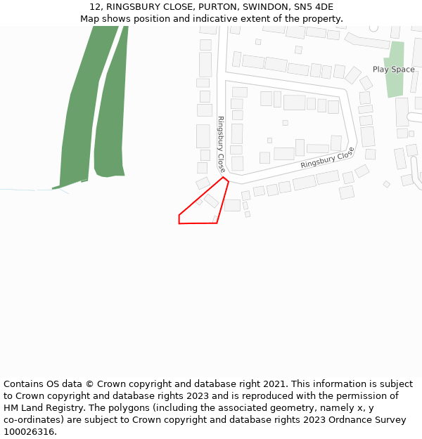 12, RINGSBURY CLOSE, PURTON, SWINDON, SN5 4DE: Location map and indicative extent of plot