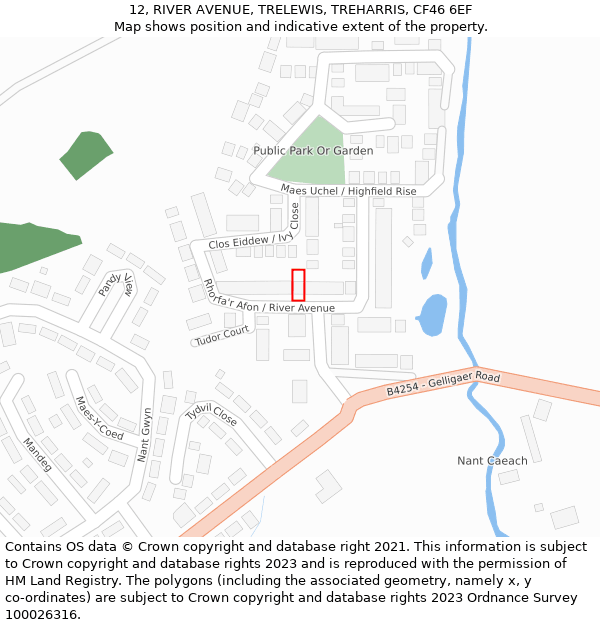 12, RIVER AVENUE, TRELEWIS, TREHARRIS, CF46 6EF: Location map and indicative extent of plot