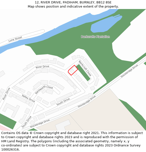 12, RIVER DRIVE, PADIHAM, BURNLEY, BB12 8SE: Location map and indicative extent of plot