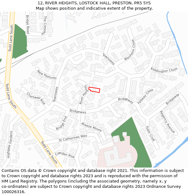 12, RIVER HEIGHTS, LOSTOCK HALL, PRESTON, PR5 5YS: Location map and indicative extent of plot