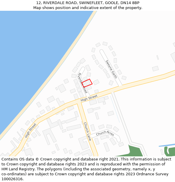 12, RIVERDALE ROAD, SWINEFLEET, GOOLE, DN14 8BP: Location map and indicative extent of plot