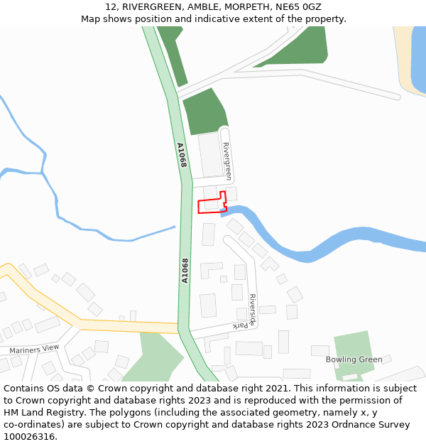 12, RIVERGREEN, AMBLE, MORPETH, NE65 0GZ: Location map and indicative extent of plot