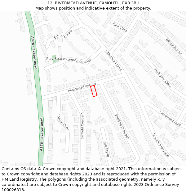 12, RIVERMEAD AVENUE, EXMOUTH, EX8 3BH: Location map and indicative extent of plot