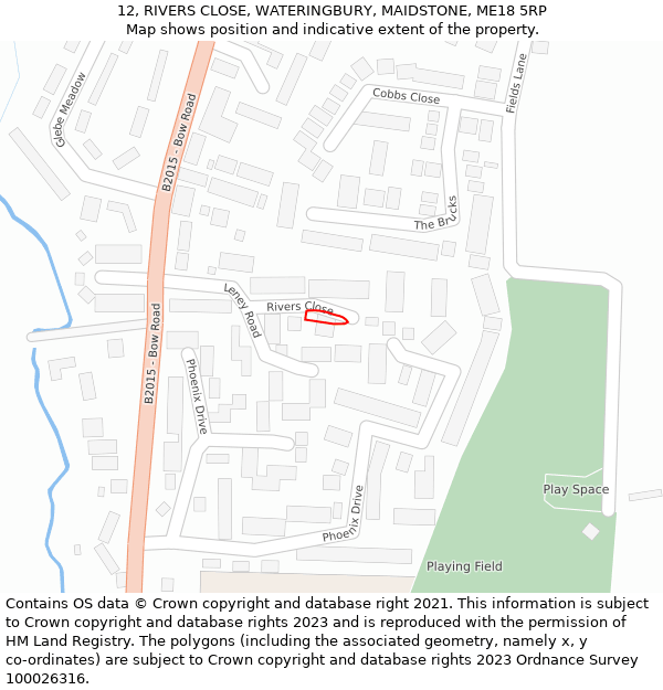 12, RIVERS CLOSE, WATERINGBURY, MAIDSTONE, ME18 5RP: Location map and indicative extent of plot