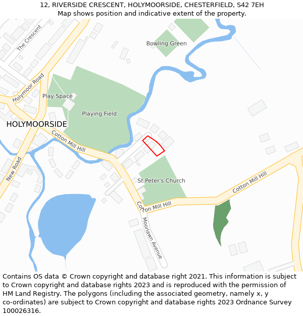 12, RIVERSIDE CRESCENT, HOLYMOORSIDE, CHESTERFIELD, S42 7EH: Location map and indicative extent of plot