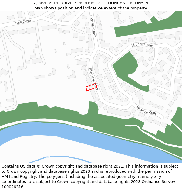 12, RIVERSIDE DRIVE, SPROTBROUGH, DONCASTER, DN5 7LE: Location map and indicative extent of plot