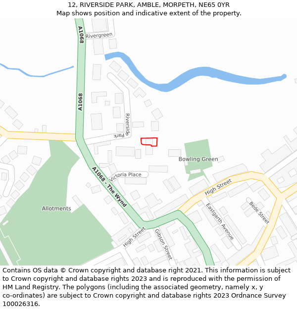 12, RIVERSIDE PARK, AMBLE, MORPETH, NE65 0YR: Location map and indicative extent of plot