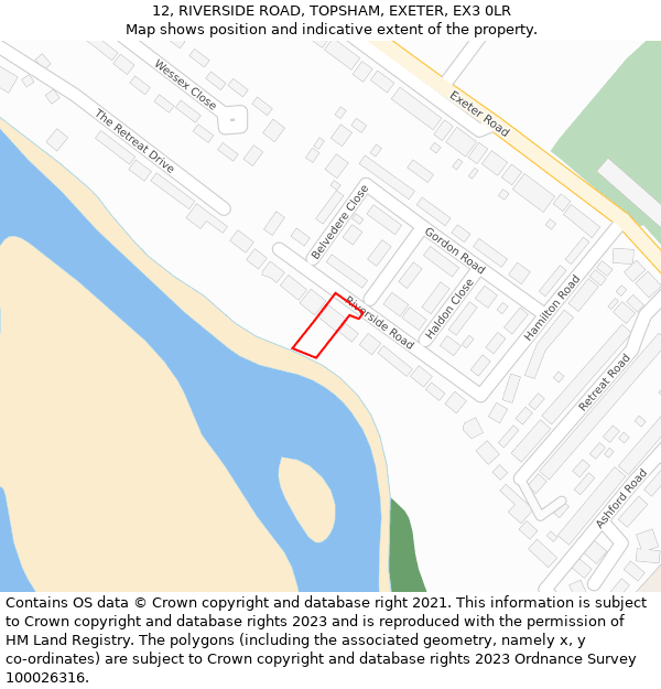 12, RIVERSIDE ROAD, TOPSHAM, EXETER, EX3 0LR: Location map and indicative extent of plot