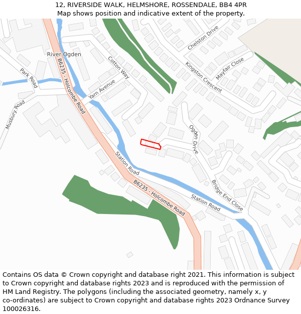 12, RIVERSIDE WALK, HELMSHORE, ROSSENDALE, BB4 4PR: Location map and indicative extent of plot