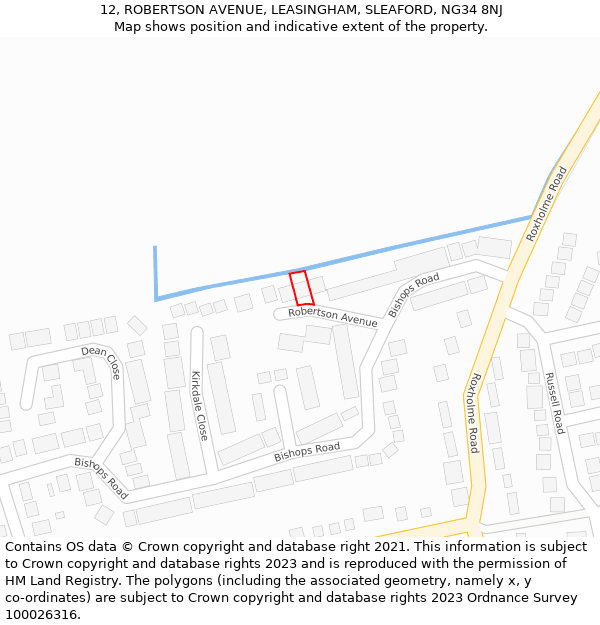12, ROBERTSON AVENUE, LEASINGHAM, SLEAFORD, NG34 8NJ: Location map and indicative extent of plot
