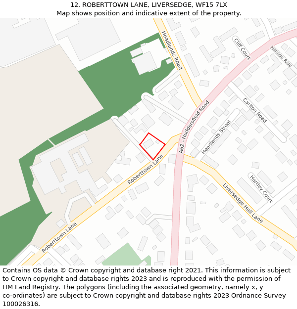 12, ROBERTTOWN LANE, LIVERSEDGE, WF15 7LX: Location map and indicative extent of plot