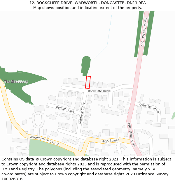 12, ROCKCLIFFE DRIVE, WADWORTH, DONCASTER, DN11 9EA: Location map and indicative extent of plot