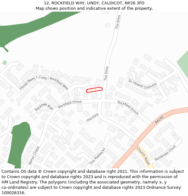 12, ROCKFIELD WAY, UNDY, CALDICOT, NP26 3FD: Location map and indicative extent of plot