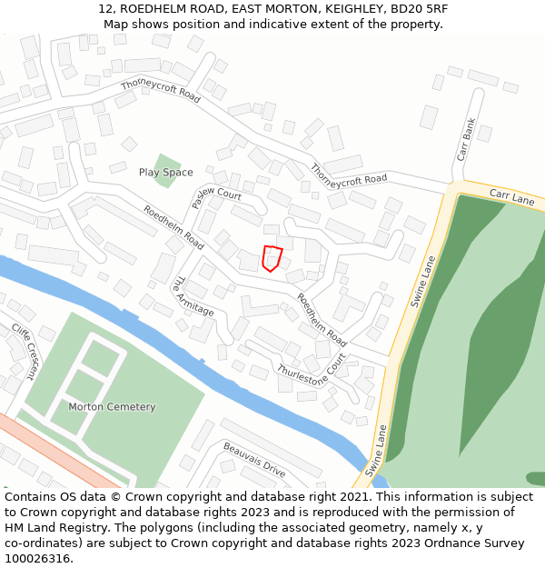 12, ROEDHELM ROAD, EAST MORTON, KEIGHLEY, BD20 5RF: Location map and indicative extent of plot