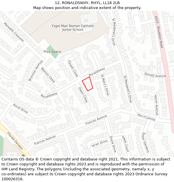 12, RONALDSWAY, RHYL, LL18 2LB: Location map and indicative extent of plot